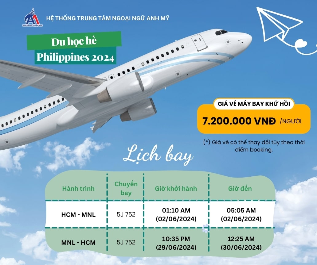 Lịch bay du học hè Philippines 2024