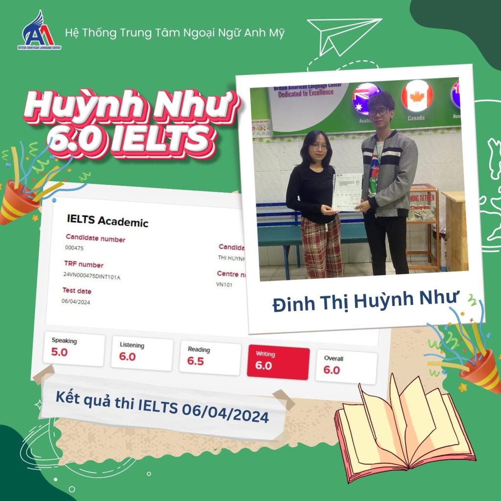 Hình 12: Bạn Đinh Thị Huỳnh Như đạt kết quả IELTS 6.0, điểm Reading đạt 6.5