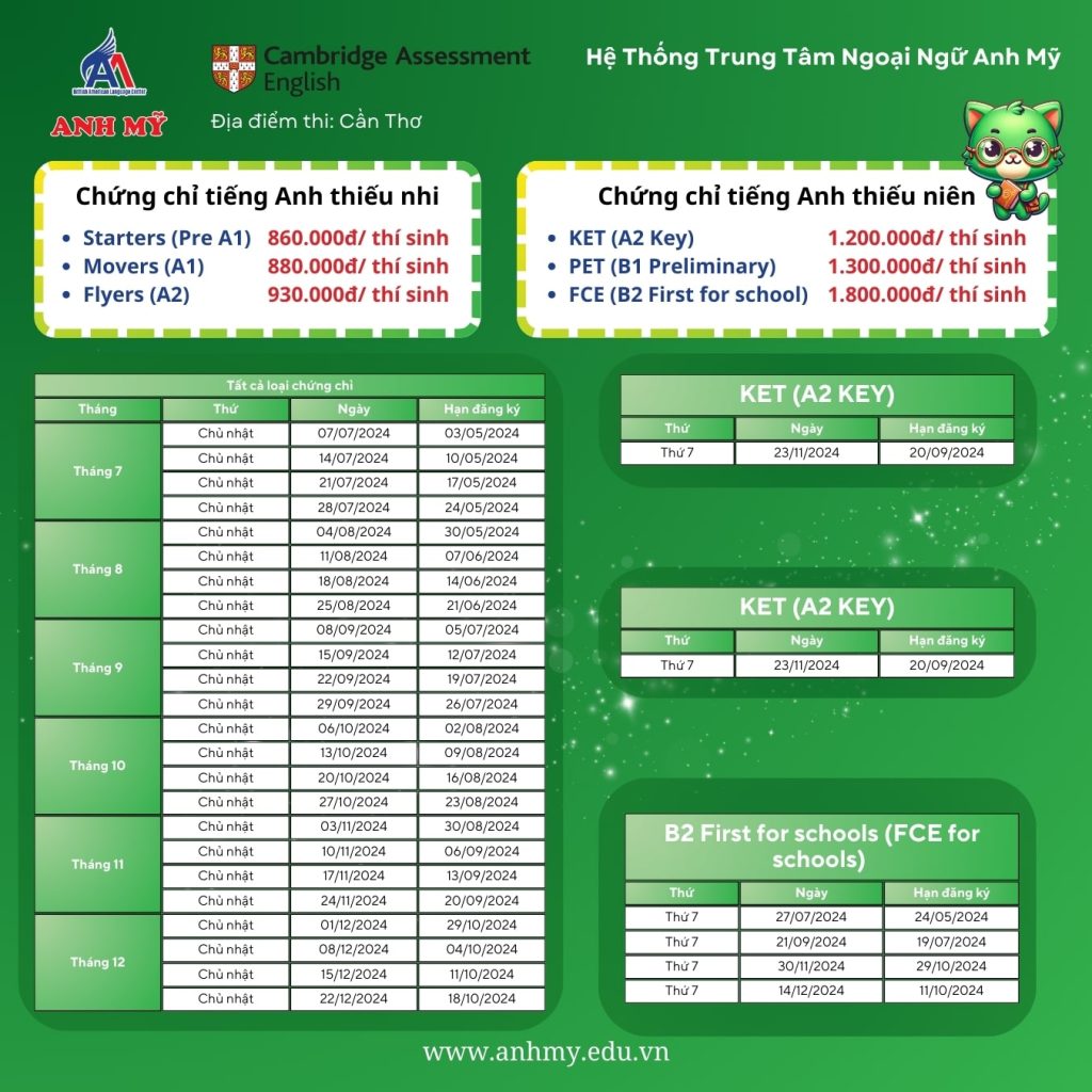 Hình 4: Lịch thi Cambridge tại Cần Thơ từ tháng 7 đến tháng 12