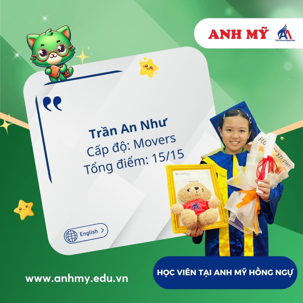 Vinh danh học viên Trần An Như (Movers) tại Anh Mỹ Hồng Ngự